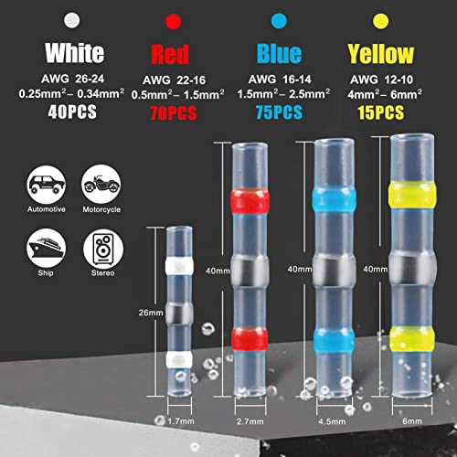 Waterproof Solder Seal Wire Connectors 200Pcs Airic Heat Shrink Solder Connectors Kit 26-10 Gauge Waterproof Wire Connectors For Automotive, Marine Self-Solder Wire Connectors Heat Shrink #TOP5