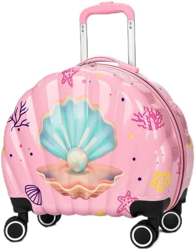 Image of ADSON Children 3D Cute Mermaid Sea Shell Design Pearl Print Kids Trolley Bag Cabin Suitcase for Children Teens 360 Travel Trolley 4 Wheels Child Hardsided Suitcase Boy Girl Luggage (Mermaid Pink)