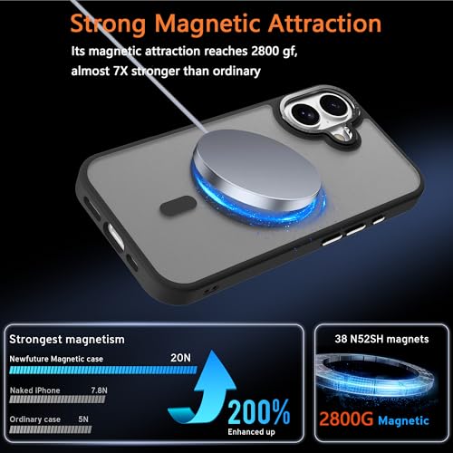 Image of Magnetic iPhone 16 case,Compatible with Magsafe, Military-Grade Protection,Slim Translucent Matte Shockproof with Anti-Scratch Anti-Fingerprint Phone Cover (Black, iPhone 16)