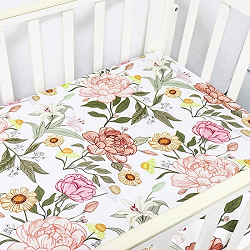 Image of Crib Sheets HNHUAMING Neutral Baby Crib Fitted Sheets, Ultra Soft & Breathable 52 X 28 inch Crib Sheet Snug Fits for Standard Crib Mattress, Vintage Floral