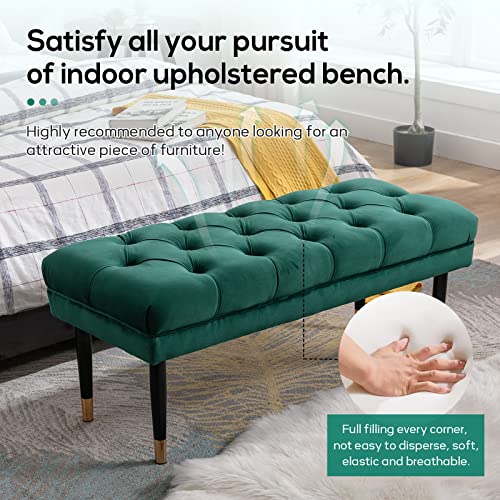 Letesa Velvet Bedroom Accent Bench With Metal Legs, Tufted Upholstered End Of Bed Ottoman Bench, Indoor Benches For Entryway Dining Living Room Window (Green) #TOP3
