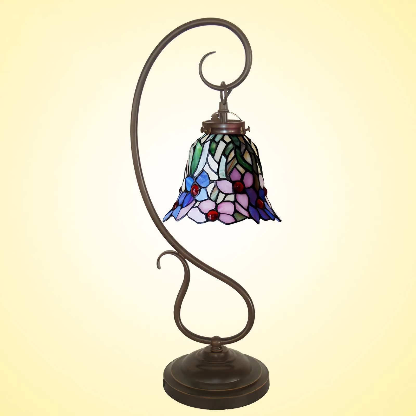 XANAYXWJ stołowa Witraż Lampka nocna Antyczna metalowa podstawa Decor biurkowa do sypialni Salon Home Office, E26 (brak w zestawie)