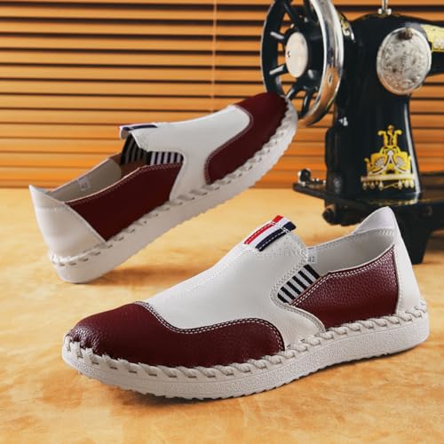 Image of Men's Casual Leather Loafers Mens Driving Shoes Red, 8.5