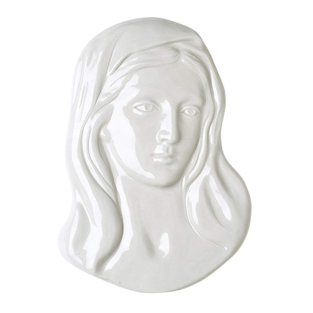 REAL VOTIVA FONDERIE D'ARTE Plaque Bas-Relief en Porcelaine Blanc pour Pierre tombale - Madone (cm 26x18) [P.06.6518/26]