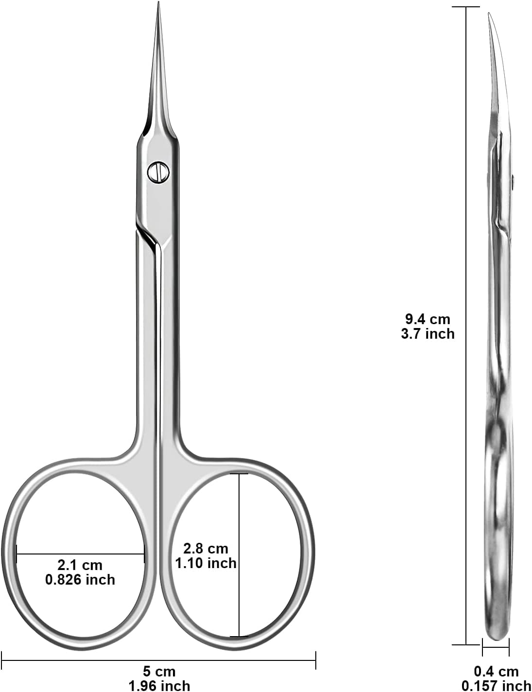 CGBE Forbicine per Cuticole in Acciaio Inossidabile, Forbici per Cuticole Professionale Punta Curva Sottile, Impugnatura Rotonda, Extra Affilate Forbici per Rimuovere Pelle Morta e Cuticole, Argento