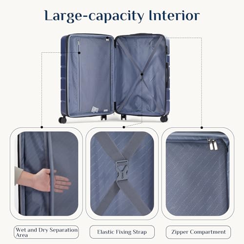 OLIXIS 24-Inch Hardside Luggage with 4 Double Spinner Wheels, Expandable and TSA Lock, Hard Shell Lightweight Roller Suitcase, Blue by OLIXIS - Used condition - Image 3
