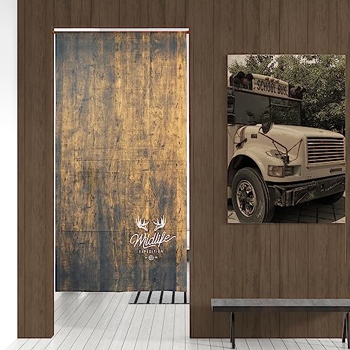 のれん 暖簾 おしゃれ カーテン 間仕切り 仕切りカーテン 目隠し ロング アメリカン インダストリアル ブルックリンスタイル 英語 英字 木目 ウッドパネル ハンティングトロフィー ヴィンテージ 巾85cm 丈170cm (B) [3]