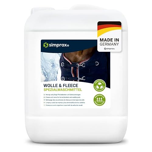 SIMPRAX® Lessive Liquide Pour Couvertures Cheval & Tapis De Selle - Nettoie Nylon Polyester Lin eVent Gore-Tex - Bio Detergent Equitation Restaure Respirabilite & Prepare Imperméabilisation, 5L