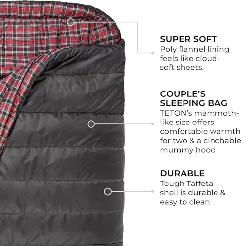 Teton Mammoth Queen Size Double Sleeping Bag- A Warm Bag The Whole Family can Enjoy – Great for Camping, Hunting and Base Camp. Compression Sack Included