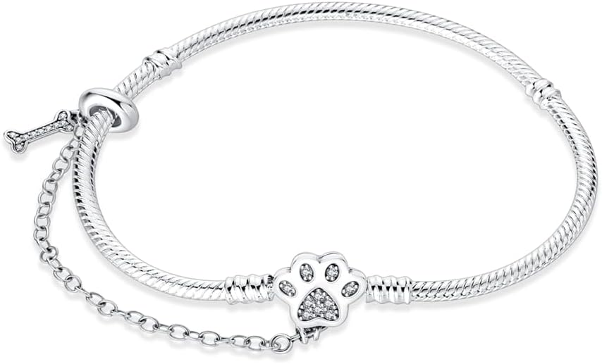 KUNSIR 925 Sterling Silver Snake Chain Bracelet with Safety Chain Charm Bracelets for Women Teen