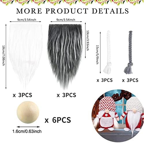 RUNRAYAY 18Pcs Pre-Cut Gnomes Unfinished Wood Decor Set, 6Pcs Handmade Dwarf Gnomes Beard & 6Pcs Wooden Balls Nose & 6Pcs Gnome Braids for Independence Day Festival Decor