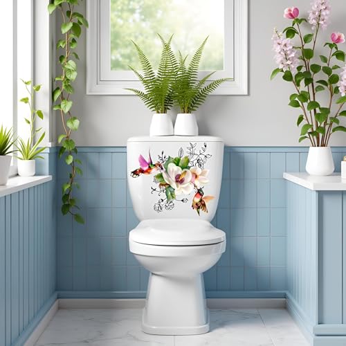 WC-Sitz-Deckelaufkleber, Blumen-Vögel, Schmetterling-Design, selbstklebende Badezimmer-Aufkleber, abnehmbare, wasserdichte Aufkleber für Badezimmer-Dekor