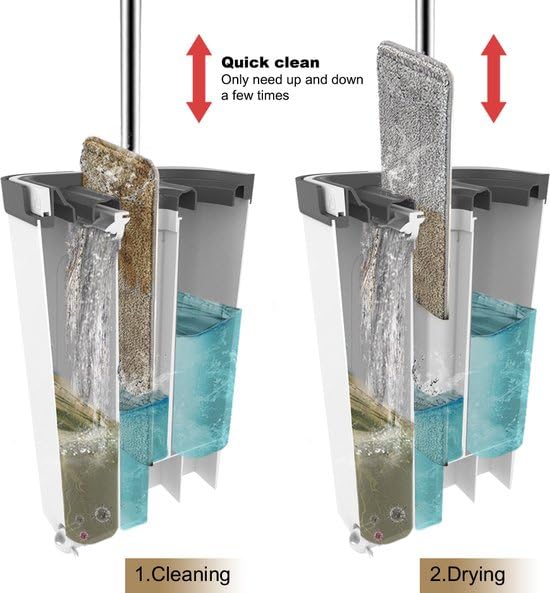 Dweil - Dweilsysteem - Vloerwisser - Emmer met Wringer - Vlakke dweil met EEN emmer met EEN tweekamerpers, dweil, emmer, Handy Mop - Dweilsysteem - Vloerwisser - Emmer met Wringer