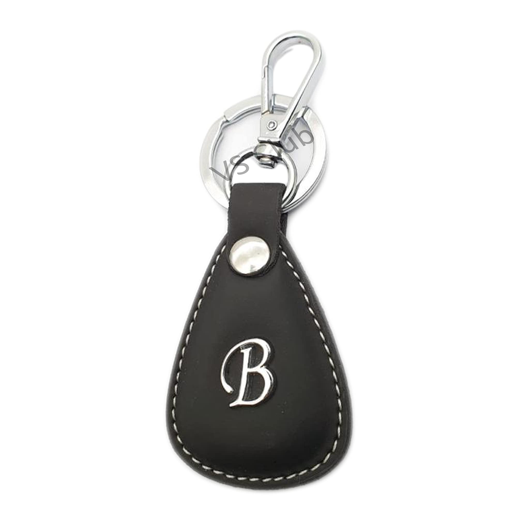 VS Club B Alphabet Initial Letter Leather Metal Keychain For Men Women, Girls, Boys Stylish/Key Ring Hook Key chain Holder For Bikes Car Home For Gift