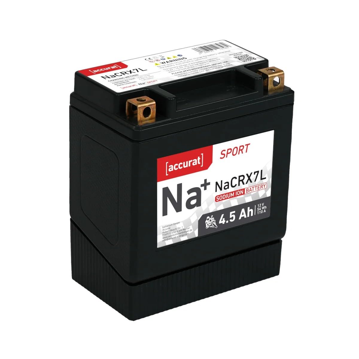 Accurat Sport Na+ NaCRX7L Natrium Motorrad-Batterie YTX7L-BS/DIN 50614 4,5Ah 12V 110A Ionen Akku – Hohe Startleistung & Kaltstart bis -20°C, Wartungsfrei, Schnellladefähig, Leicht & Langlebig
