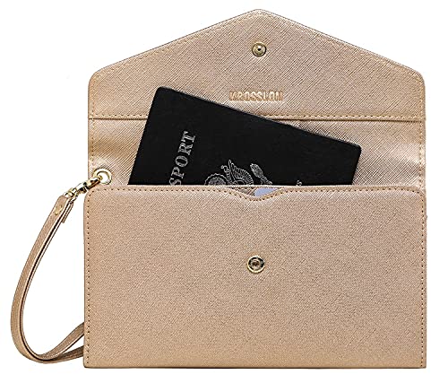 Krosslon Rfid Passport Holder Wristlet Travel Wallet Documents Organizer Purse For Women, Rose Gold(215#) #TOP1