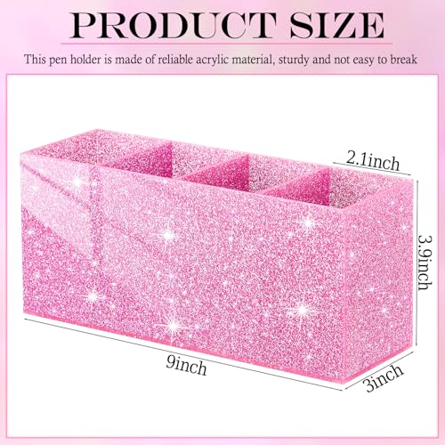 Image of Jetec Acrylic Glitter Pink Pen Holder 4 Compartments Bling Makeup Brush Stationery Organizer Pencil Holder for Desk Accessories Sparkly Gifts for Women Back to School Birthday Desktop Workplace Office