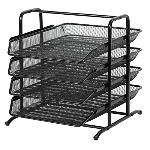 EasyPAG 4 Niveles Metal Malla Oficina A4 Escritorio Bandeja Documento Soporte Archivos Organizador Revistero Almacenamiento Papeles Clasificador Carta Estante Folios,Negro