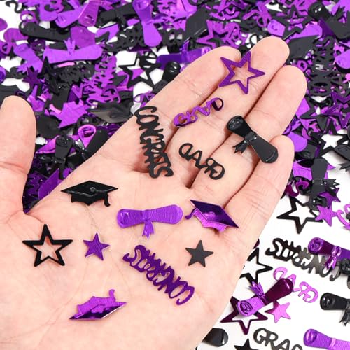 Image of Purple and Black Graduation Confetti 2026, 1000 Pcs Congrats Grad Confetti Class of 2026 Party Table Centerpiece for Graduation Party Decorations