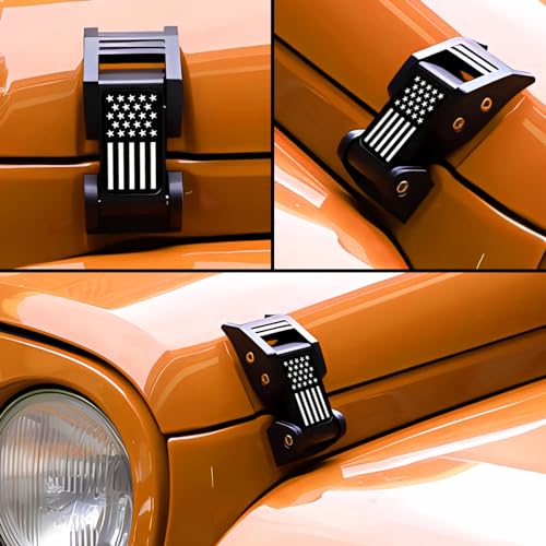 Brangstak Aluminum Hood Latch - Adjustable Hood Lock Kit with American Flag Pattern - Compatible with Jeep Wrangler JK/JKU (2007-2018) & JL/JLU Gladiator JT (2018-2023) (Black) by Brangstak - Image 3
