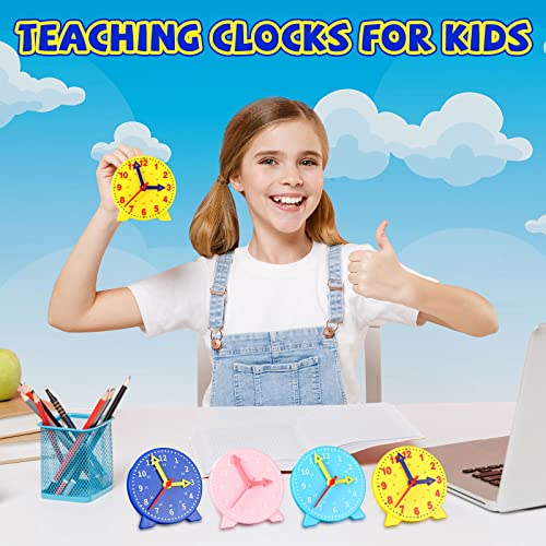 Image of Batiyeer 24 Pcs Teaching Clock Kit for Kids to Tell Time Teaching Mini Geared Clock for Kids Basic Math Development Teacher and Classroom Supplies, 4 Inch(Dark Blue, Yellow, Pink, Sky Blue)