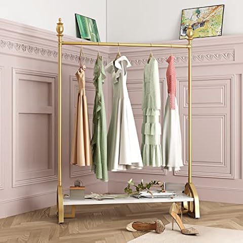 FONECHIN Gold Clothing Rack, Boutique Clothes Rack with Shelf for Display, Heavy Duty Garment Rack for Retail Use (47.24L) Cover