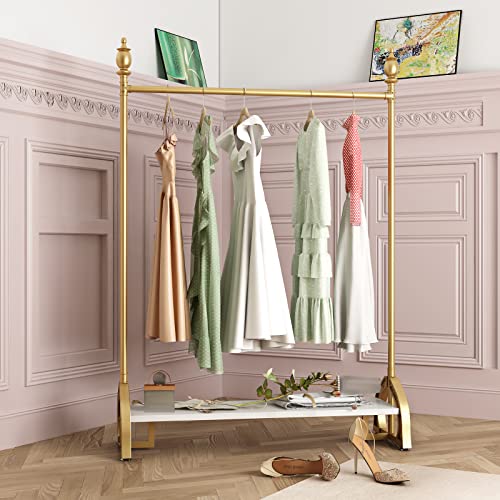 Gold Clothing Rack with Shelf for Retail Display