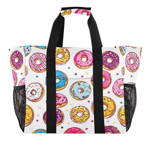 Nander Delicious Donuts Foldable Tote Bag Waterproof Sandproof Women Beach Bag Handbag Gym Bag Travel Shopping Bag