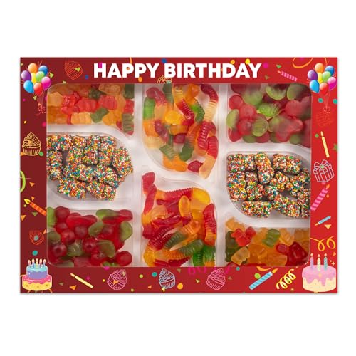 Happy Birthday Gummy Bear Candy Charcuterie Tray 1.75 Lbs. – Gummy Candy Board with Gummy Bears, Worms, Cherries &amp; Crispy Crunchy Gummies – Birthday Food Gifts, Fun Candy Gift Box for Birthday Celebrations &amp; Party Favors