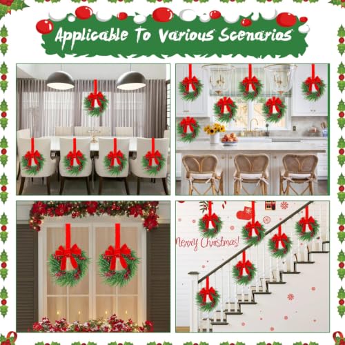 Image of YoleShy 4 Pcs Small Christmas Wreath 12 inch Mini Wreaths for Cabinets, Small Wreath with Berry & Red Velvet Bow Ribbon, Window Wreaths Christmas Cabinet Wreaths for Kitchen Front Door Chair Wall