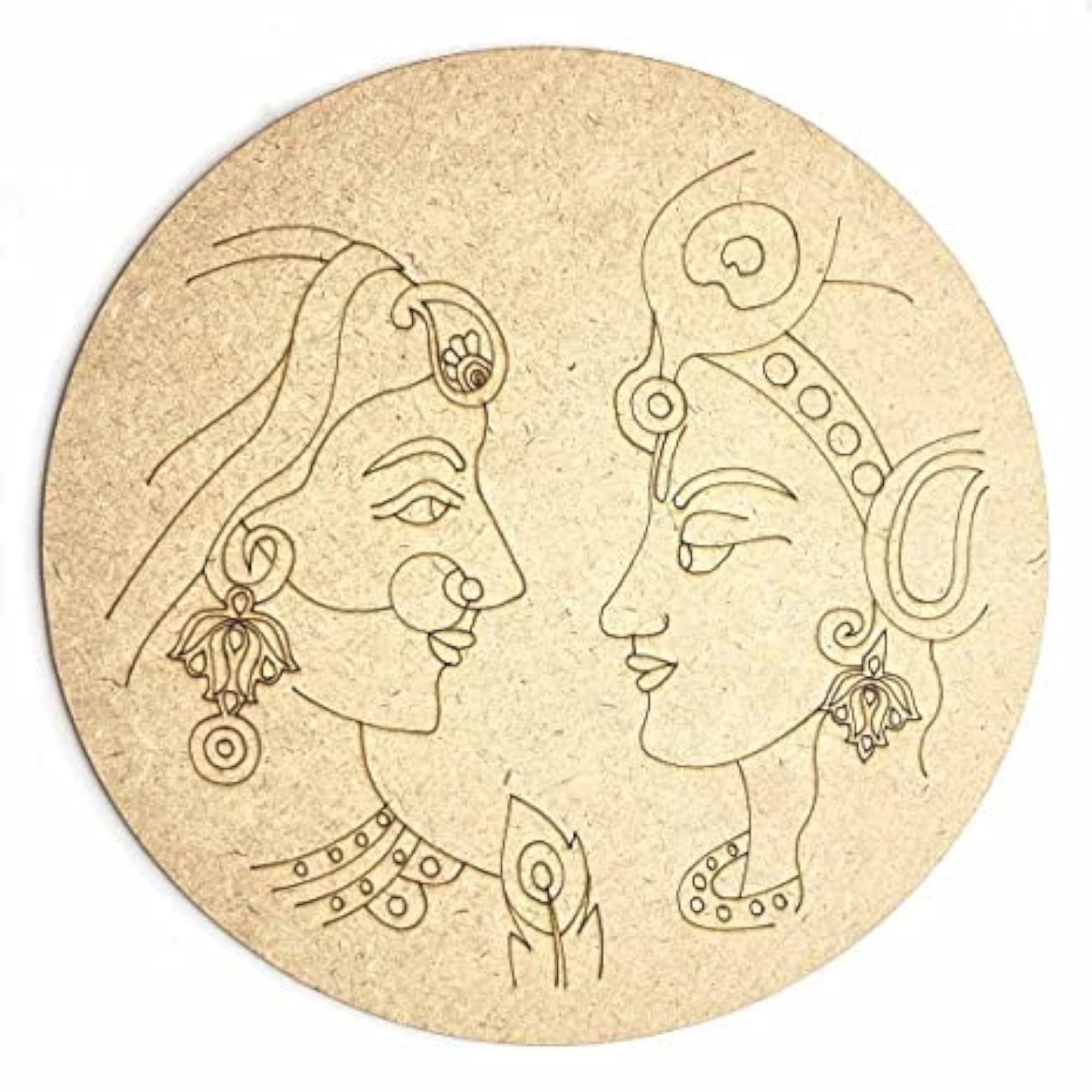 Radha Krishna MDF Engraved Design Wall Plate