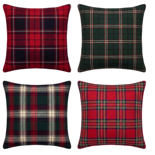 Irenare 4 Pack Christmas Tartan Covers