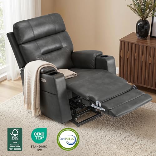 Image of MCombo Lift Chair for Tall Man 6'6'', Dual Motor Power Lift Recliner Chair for Elderly, Lay Flat for Sleeping, Heat and Massage, USB & Type C, Faux Leather 7755 (Grey)