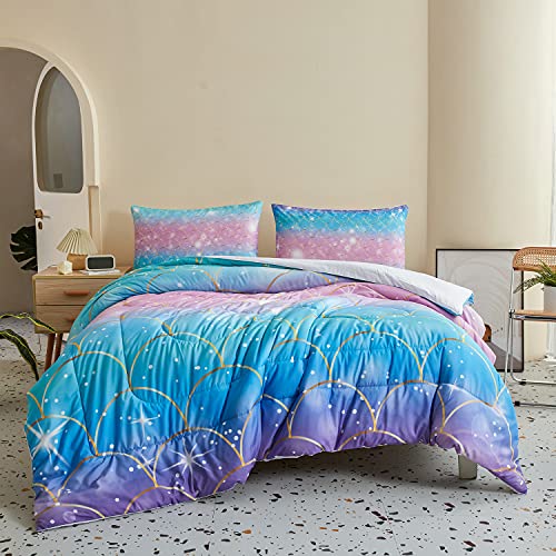 Dewfull-Mermaid-Comforter-Set-Twin3-Pieces-All-Season-Lightweight-Warm-Soft-Comforter-Sets-Included-1-Comforter-and-2-PillowcasesMermaid-Pattern-for-Girls-and-Teens 51NLWmQTTTL
