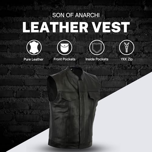 Bikers Gear Motorrad-Weste - Leder - Schwarz SOA Sons of Anarchy Style EU 52 (XL)