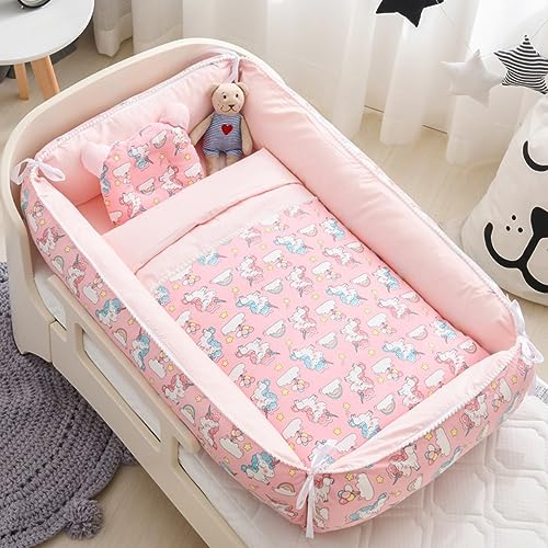 ベビーベッド 新生児 枕付き 綿 折りたたみ式 携帯型ベビーベッド 添い寝 ベッドインベッド ポータブル 快適な素材 通気性洗濯可能 0-24ヶ月 安全 安心 出産祝い (スタイル14)