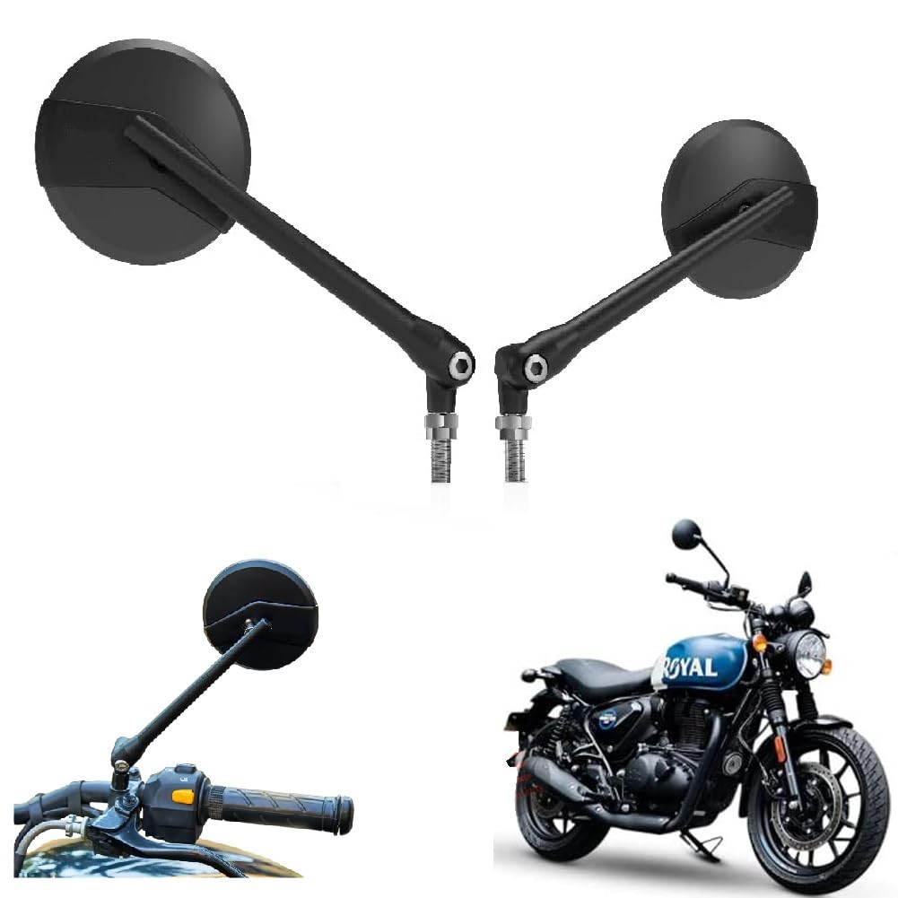 Gate 7 Outside Touring Mirrors For RE Bullet Guerrilla 450,Continental Gt,Interceptor,Super Meteor,Shotgun 650,Himalayan,Classic 350,Hunter 350,Meteor 350,Thunderbird,Himalayan,Scram (Set Of 2,Black)-image-20