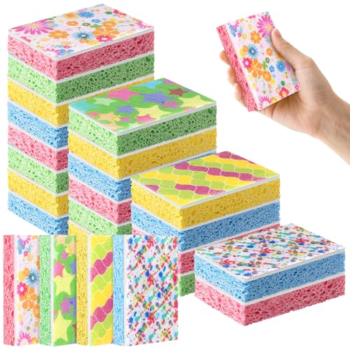 Honeydak 20 Pack Kitchen Sponges Colorful Non Scratch Dual Sided ...