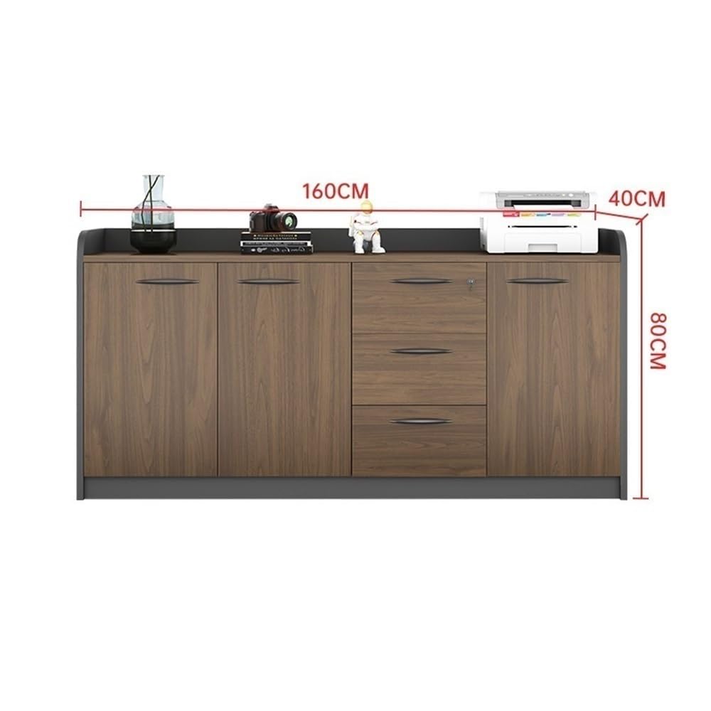 Multifuncionales Archivador bajo de Oficina Tres Puertas y cajones Madera con asa, Almacenamiento Datos, Cajonera Oficina(Bruin)