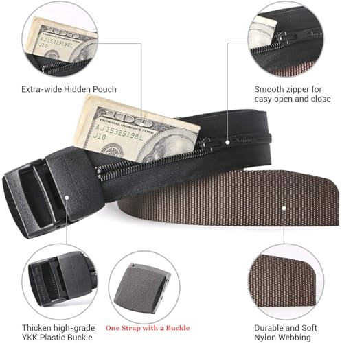 Image of Travel Security Money Belt with Hidden Money Pocket - Cashsafe Anti-Theft Wallet Unisex Nickel free Nylon Belt by JASGOOD