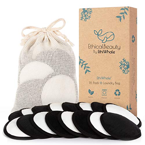 Reusable Makeup Remover Pads Zero Waste Reusable Cotton Rounds 16 Pack + Laundry Bag Ultra Soft Bamboo Fiber Velvet 4 Inch Washable, Two tones Black side and White side All Skin Types
