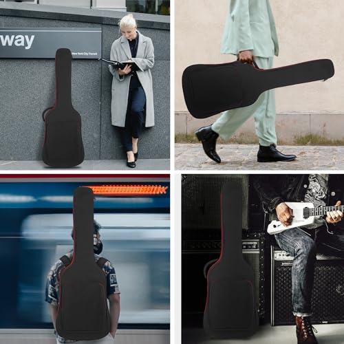 Image of MUZNOTE Electric Guitar Case, Electric Guitar Bag Padded Electric Guitar Gig Bag 0.38 Inch Padding Soft Guitar Case with Neck Strap, Back Hanger Loop, Black