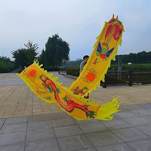 Dragon Ribbon Streamer,Dragon Silk Flowy,3D Colorful Dragon Silk Flowy Spinning & Shaking Poi 8m /10m Dragon Dance Ribbon Streamer Silk Flowy Spinning & Shaking PoiParents Outdoor Park(Yellow,10m)