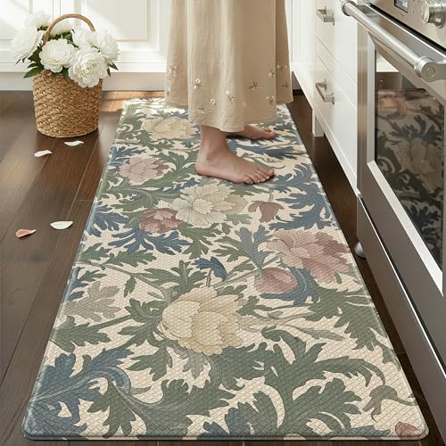 COLOR&GEOMETRY Tapis de Cuisine Floral Romantique, Grand Tapis Antidérapant et Imperméable, Facile à Nettoyer, Coussin Anti-Fatigue de 10mm pour Devant...