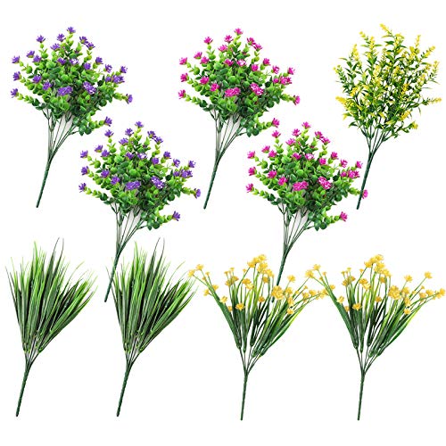 Ageomet 9Pcs Artificial Flowers Outdoor Uv Resistant Plastic Faux Flowers In Bulk Fake Flowers For Home Decor Outside Cemetery Indoor Vase Pots Hanging Planters Decoration #TOP4