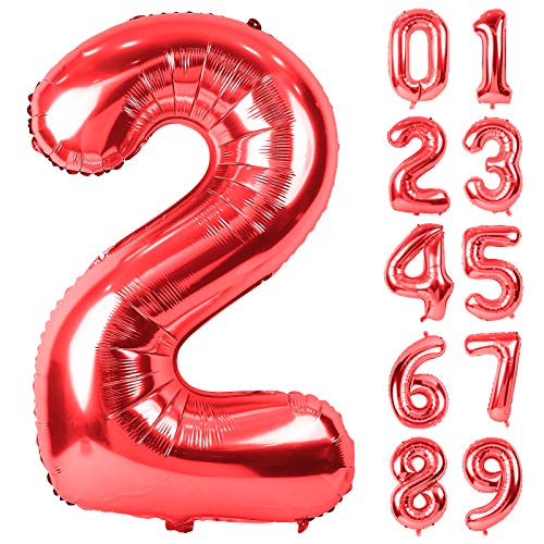 Lausatek バルーン アルミ風船 数字2 ナンバー 40インチ 大きい 誕生日 ハッピーバースデー 飾り付け 赤 記念日 パーティー 約90cm レッド
