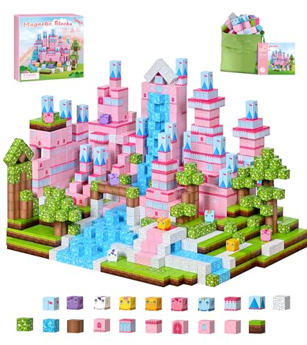PINKCAT 100 Blöcke Magnetische Bausteine Rosa Schloss Magnetbausteine – Ansicht 1