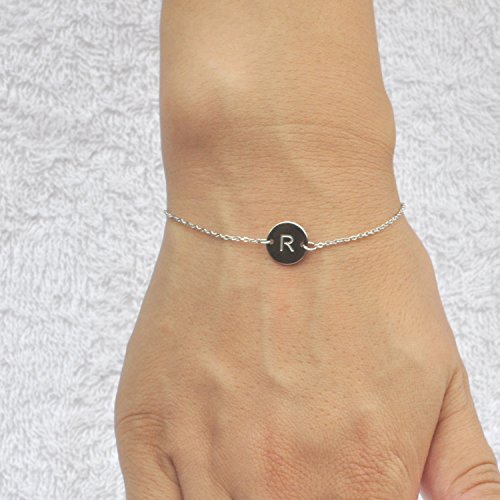 Image of HUAN XUN Stainless Steel Engraved Initial Bracelet Adjustable, 7.87 inch