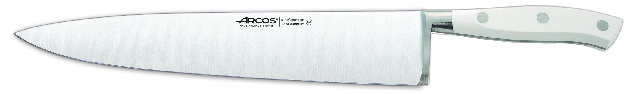 ArcosChef’s Knife 12 Inch - Nitrum Stainless Steel and 300 mm Blade,Professional Cooking Knife, 490 gr, Ergonomic Polyoxymethylene POM Handle, Series Riviera Blanc, Thin Blade,Color White