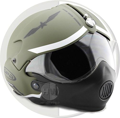 OPEN FACE SCOOTER HELMET OSBE GPA TORNADO GREEN ARMY XL 61-62 cm + MASK @ HELMET WORLD